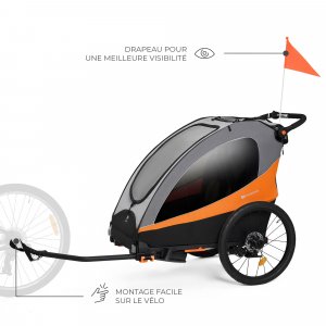 Remorque vélo enfant 3en1 nava orange Kinderkraft