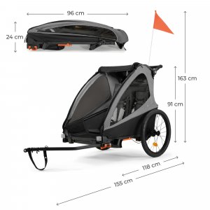 Remorque vélo enfant 2en1 nava walk gris Kinderkraft