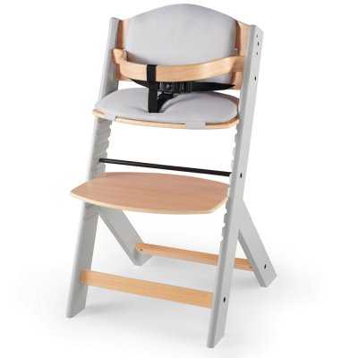 KINDERKRAFT Chaise haute évolutive enock naturel et gris + coussins gris