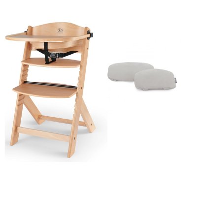 Chaise haute évolutive enock naturel + coussins gris et plateau