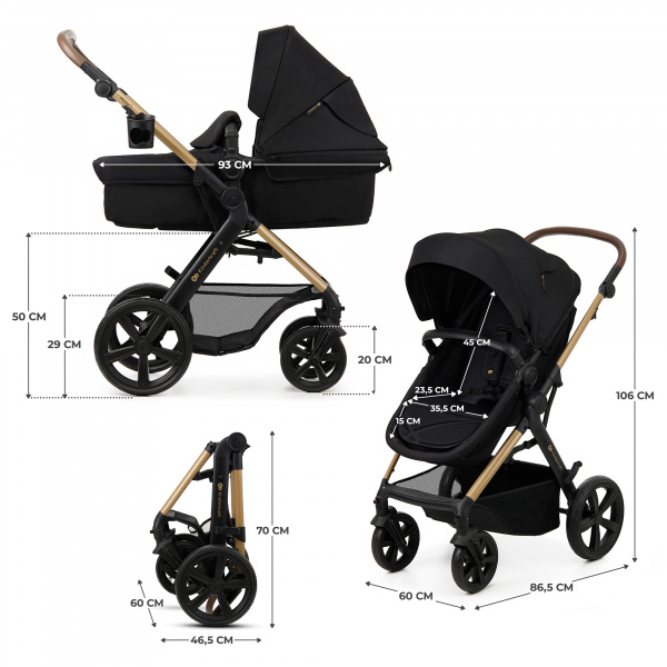 Poussette trio moov 2 eva wheels avec base pure black Kinderkraft