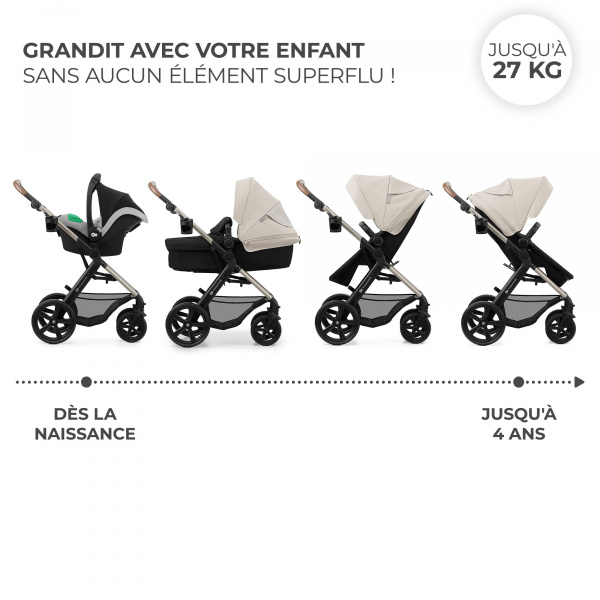 Poussette trio moov 2 eva wheels avec base moonlight grey Kinderkraft