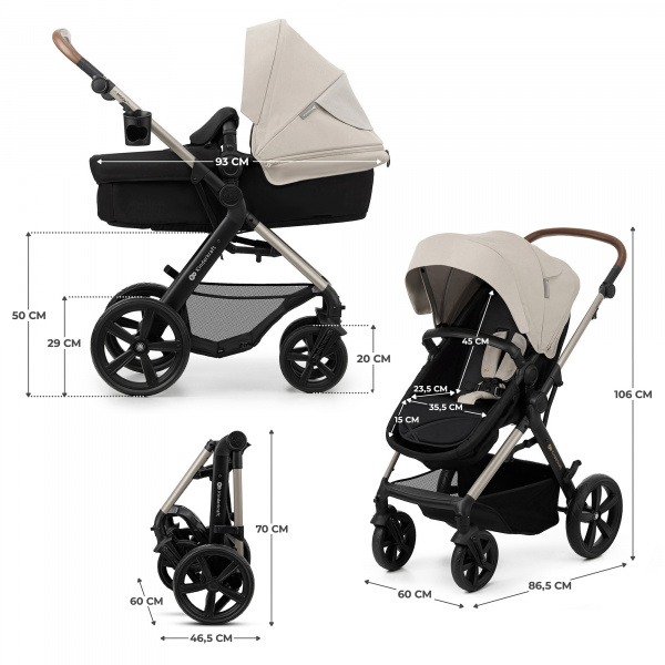 Poussette trio moov 2 eva wheels avec base moonlight grey Kinderkraft