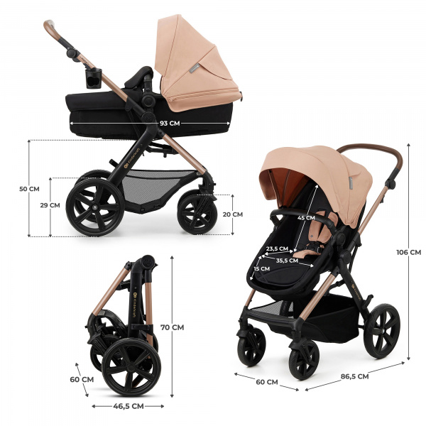 Poussette trio moov 2 eva wheels avec base sand beige Kinderkraft