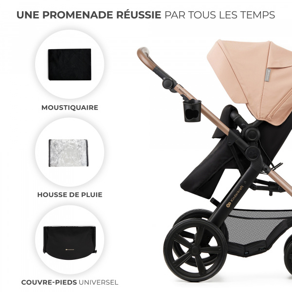 Poussette trio moov 2 eva wheels avec base sand beige Kinderkraft