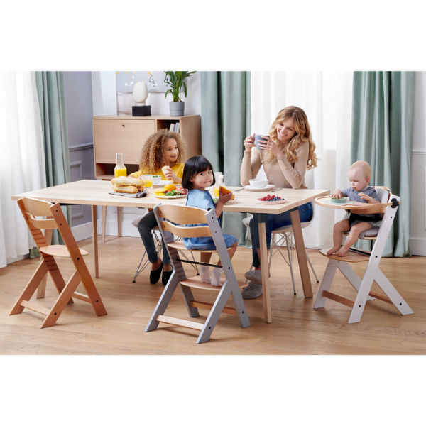 Chaise haute évolutive enock naturel et gris + coussins gris Kinderkraft