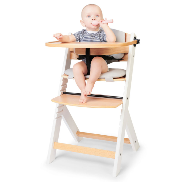 Chaise haute évolutive enock naturel et gris + coussins gris Kinderkraft