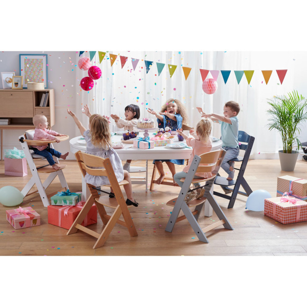 Chaise haute évolutive enock naturel et gris + coussins gris Kinderkraft