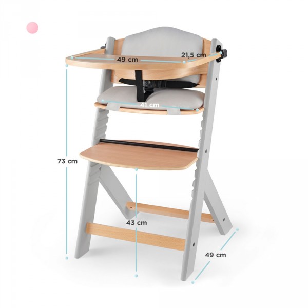 Chaise haute évolutive enock naturel et gris + coussins gris Kinderkraft