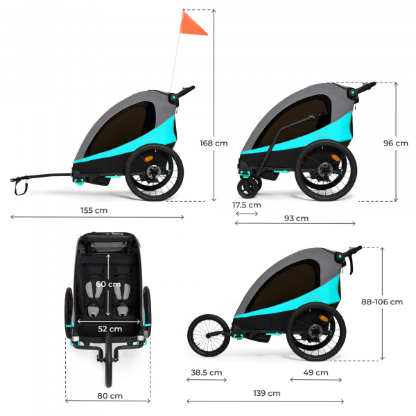 Remorque vélo enfant 3en1 nava bleu Kinderkraft