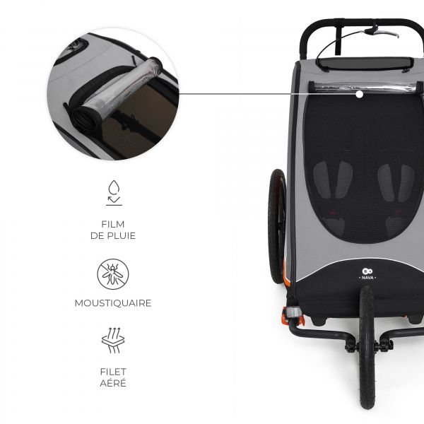 Remorque vélo enfant 3en1 nava orange Kinderkraft