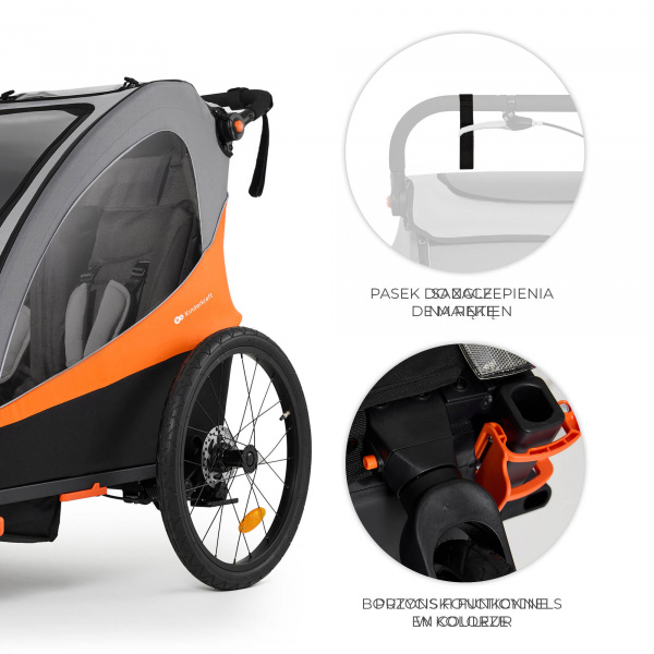 Remorque vélo enfant 3en1 nava orange Kinderkraft