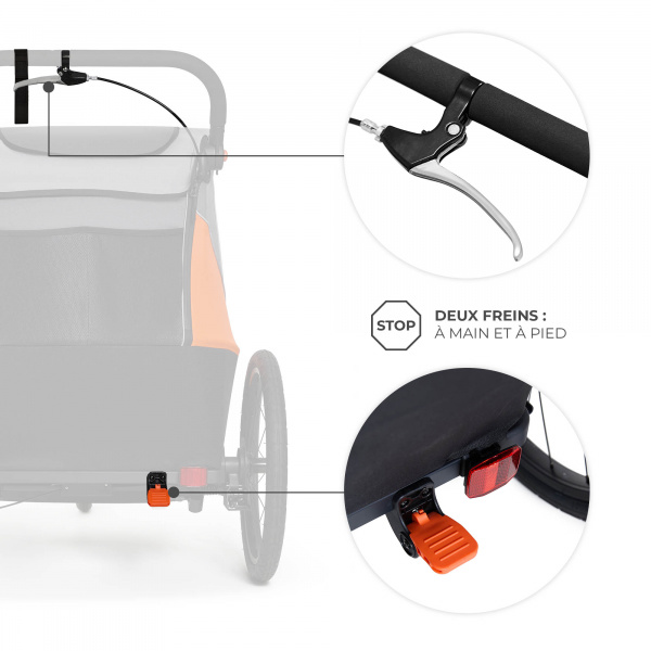 Remorque vélo enfant 3en1 nava orange Kinderkraft