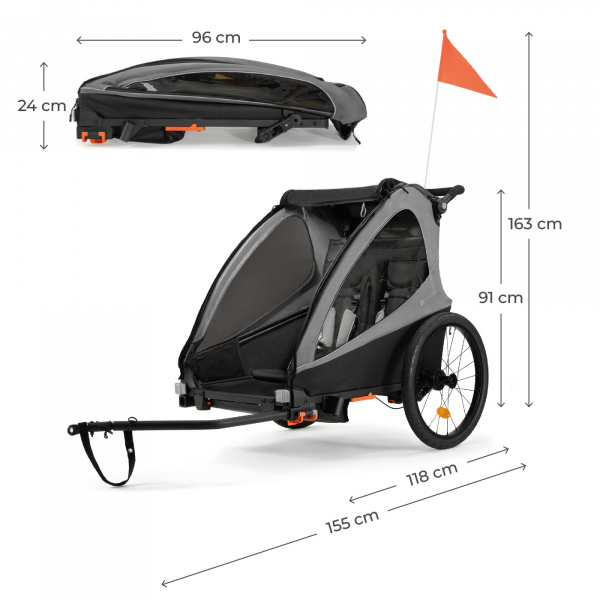 Remorque vélo enfant 2en1 nava walk gris Kinderkraft