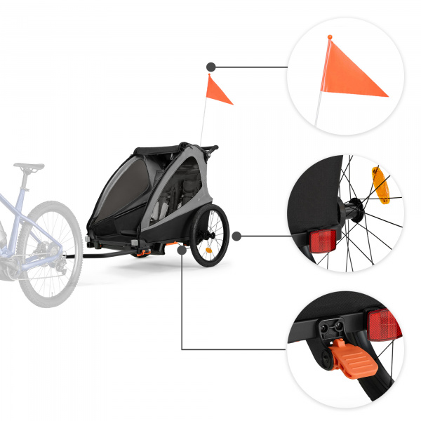 Remorque vélo enfant 2en1 nava walk gris Kinderkraft