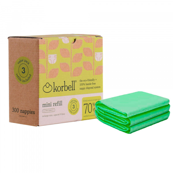 Pack poubelle à couches 9l blanche + 4 recharges anti-odeurs Korbell