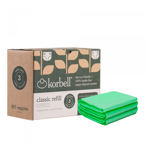 Pack poubelle à couches blanche 16l + 4 recharges anti-odeurs Korbell