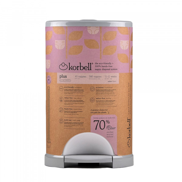 Pack poubelle à couches 26l blanche + 4 recharges anti-odeurs Korbell