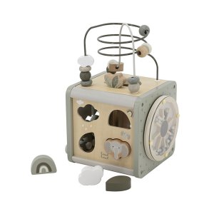 Cube d'activités en bois - vert olive Label label