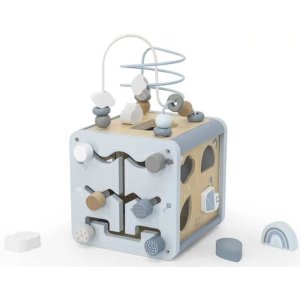 Cube d'activités en bois - bleu Label label