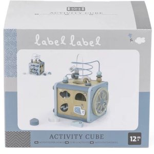 Cube d'activités en bois - bleu Label label
