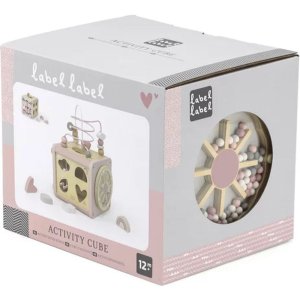 Cube d'activités en bois - rose Label label