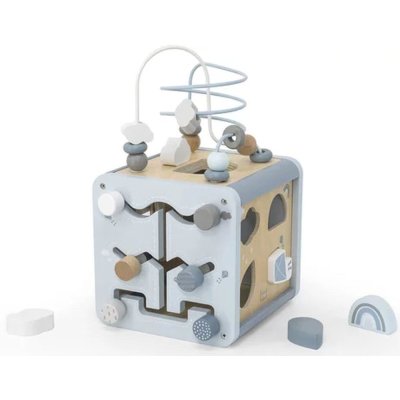 Cube d'activités en bois - bleu