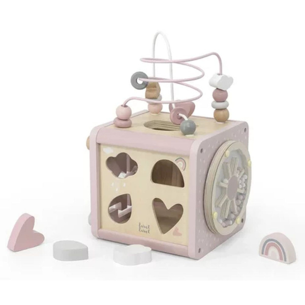 Cube d'activités en bois - rose Label label