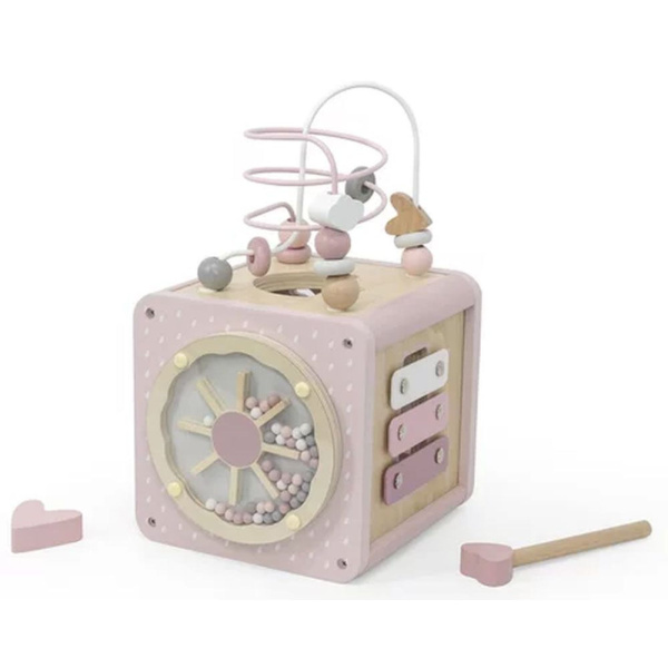 Cube d'activités en bois - rose Label label