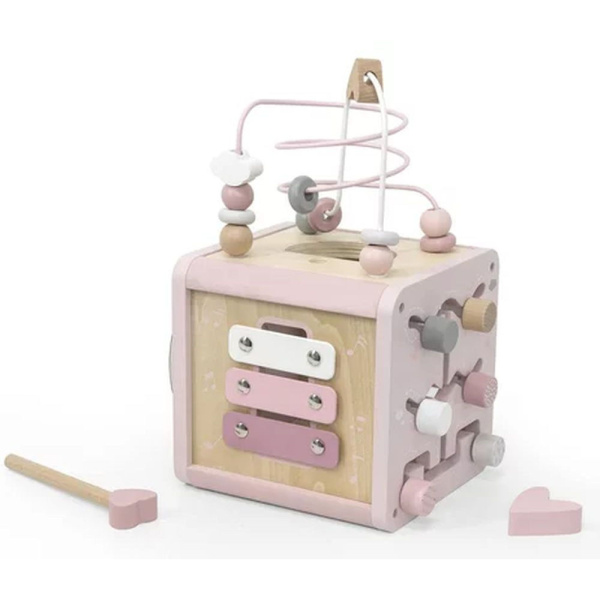 Cube d'activités en bois - rose Label label