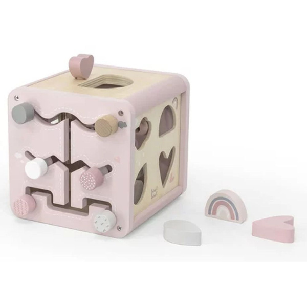 Cube d'activités en bois - rose Label label