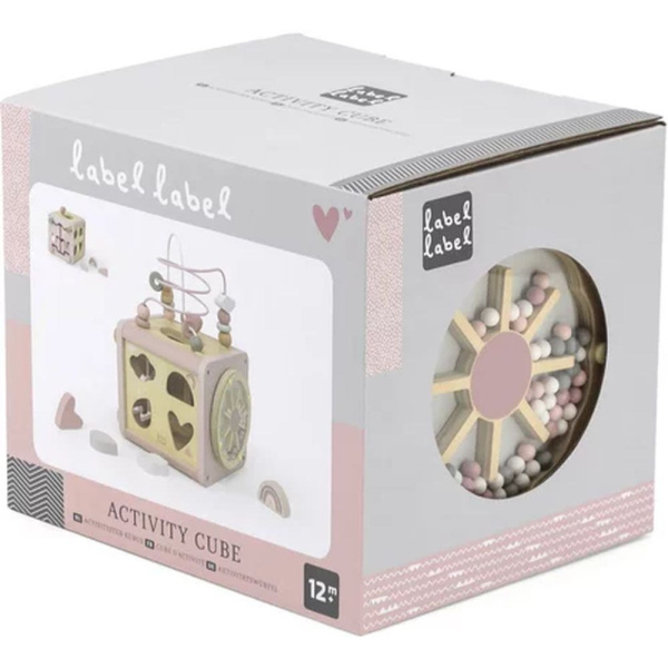 Cube d'activités en bois - rose Label label