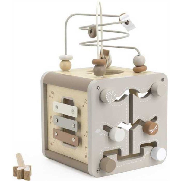 Cube d'activités en bois - nougat Label label