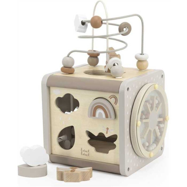 Cube d'activités en bois - nougat Label label