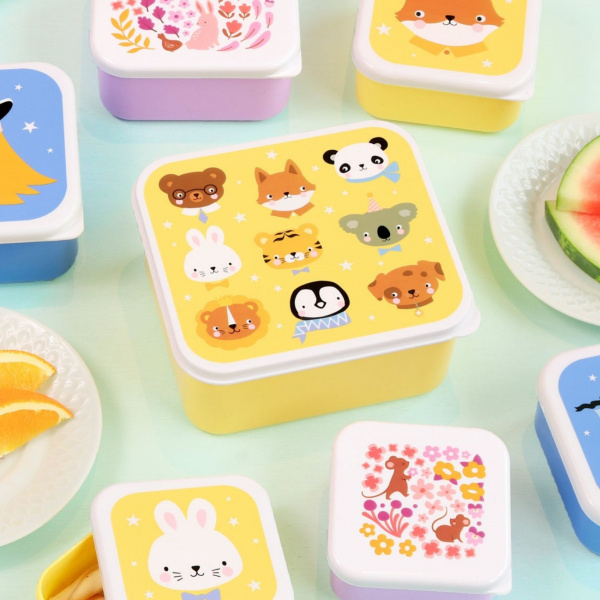 Lot de 4 boîtes à goûter amis de la forêt vert A little lovely company