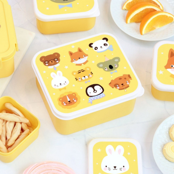 Lot de 4 boîtes à goûter amis de la forêt vert A little lovely company