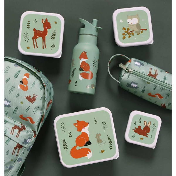 Lot de 4 boîtes à goûter amis de la forêt vert A little lovely company