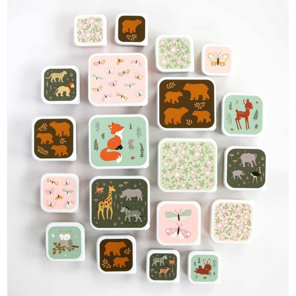 Lot de 4 boîtes à goûter amis de la forêt vert A little lovely company