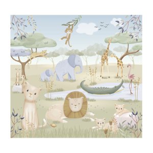 Papier peint paysage - safari friends - 300 x 280 cm Little dutch