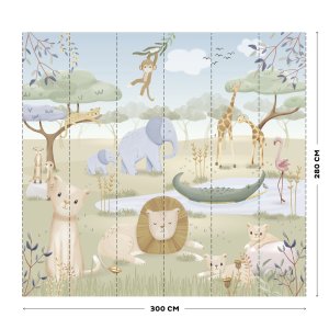Papier peint paysage - safari friends - 300 x 280 cm Little dutch