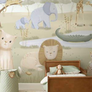 Papier peint paysage - safari friends - 300 x 280 cm Little dutch