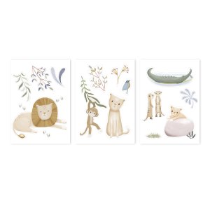 Lot de 3 stickers muraux - safari leo Little dutch