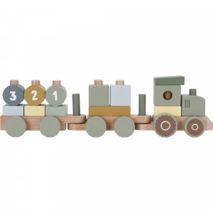 Train à blocs en bois fsc, tracteur - little farm Little dutch