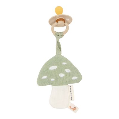 Doudou attache-tétine en gaze de coton - champignon