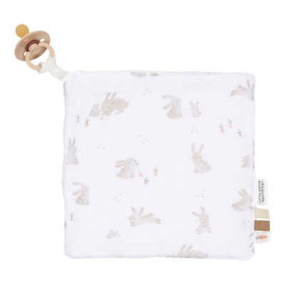 Doudou attache-tétine en gaze de coton - baby bunny