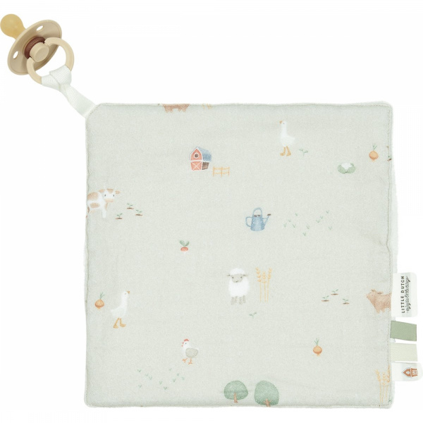 Doudou attache-tétine en gaze de coton - little farm Little dutch