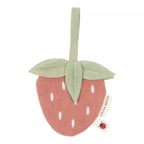 Doudou attache-tétine en gaze de coton - fraise Little dutch