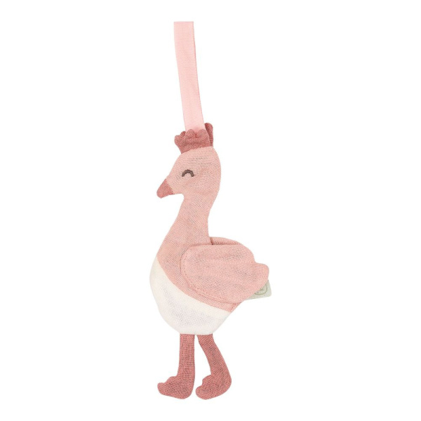 Doudou attache-tétine en gaze de coton flamant rose - safari friends Little dutch