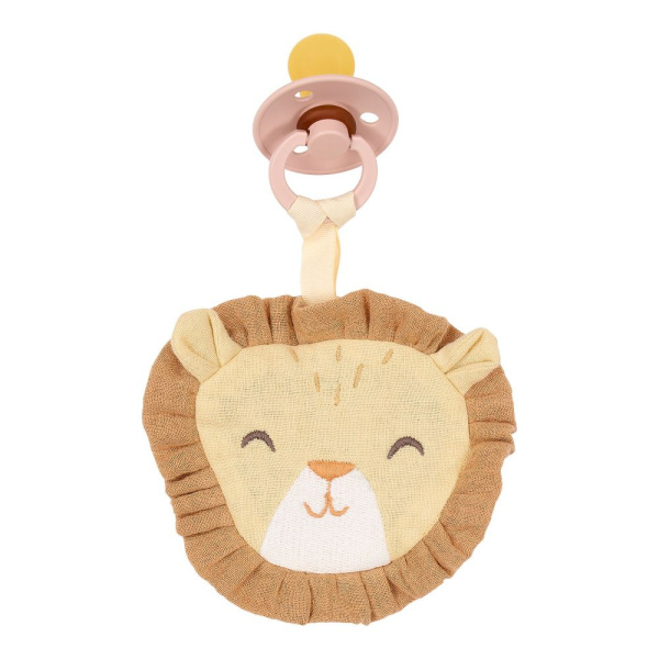 Doudou attache-tétine en gaze de coton lion - safari friends Little dutch