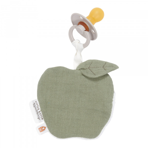Doudou attache-tétine en gaze de coton pomme - pure olive Little dutch